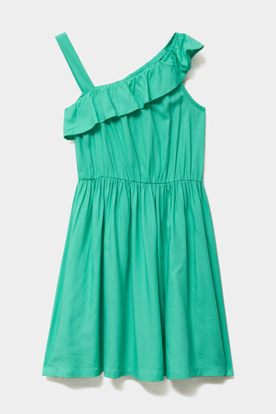 Robe &eacute;vas&eacute;e asym&eacute;trique &agrave; volants vert menthe fille