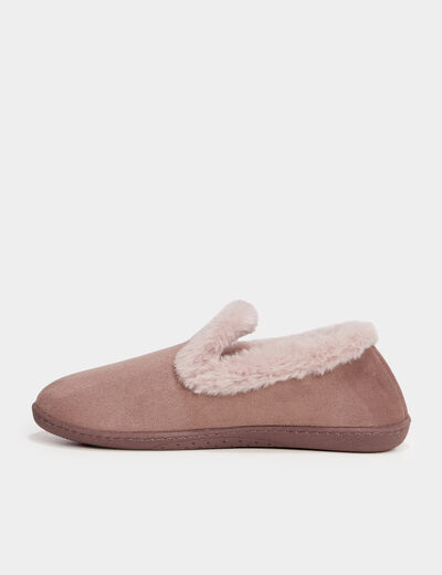 Chaussons fausse fourrure anti-d&eacute;rapants taupe femme