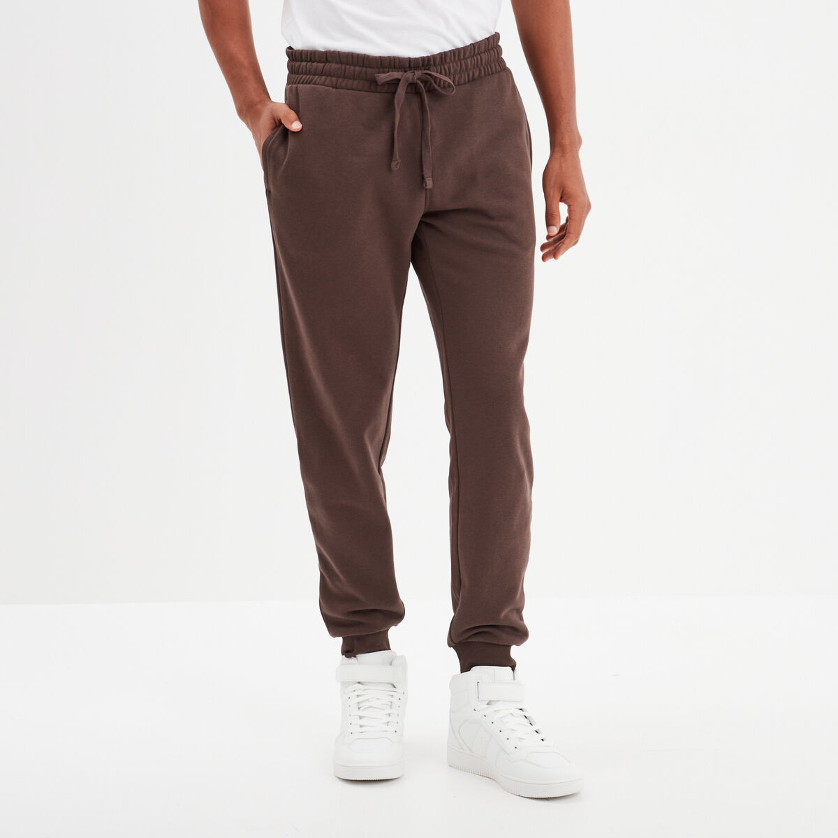 Pantalon jogging droit molleton marron foncé homme