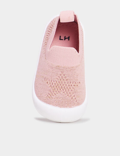 Chaussons tricot à bout rond rose bébé fille