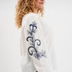 Blouse manches brod&eacute;es col tunisien blanc femme grande taille