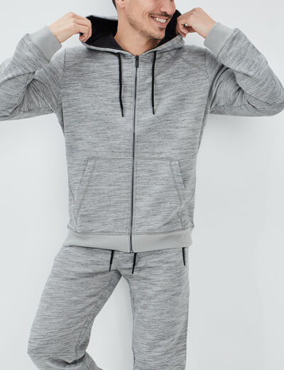 Sweat zipp&eacute; &agrave; capuche en molleton gris clair homme