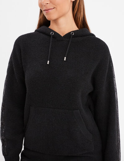 Sweat à capuche hoodie sequins Liberto noir femme