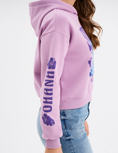 Sweat hoodie cropped à capuche Stitch parme femme