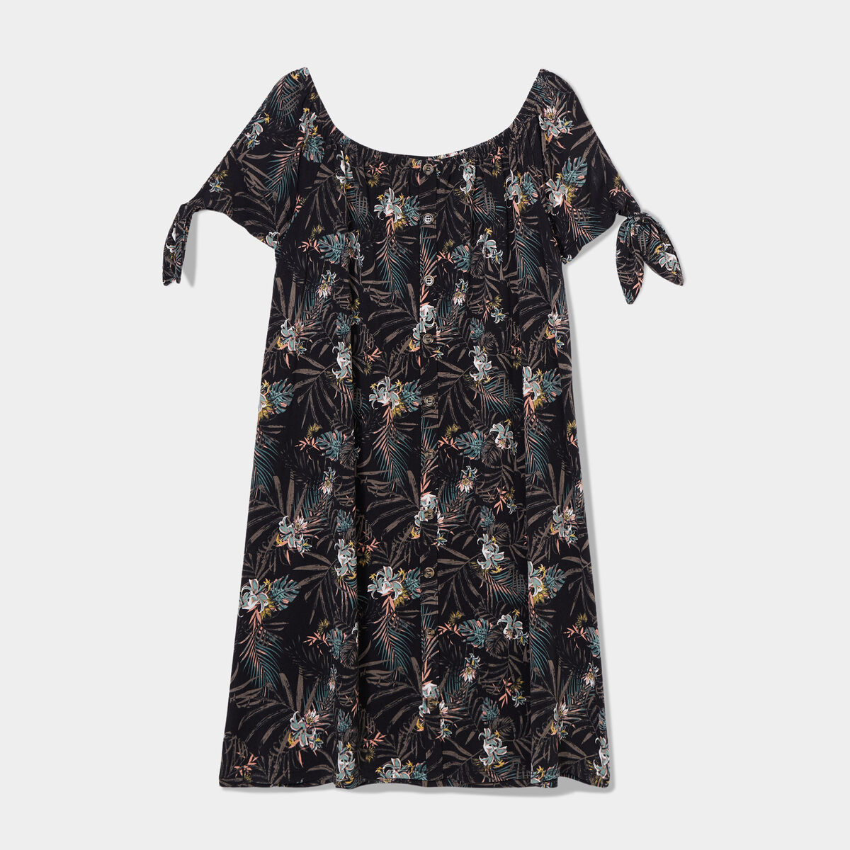 Robe courte évasée fluide boutonnée noir femme grande taille