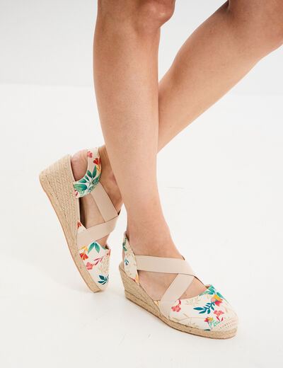 Sandales espadrilles compens&eacute;es en toile multicolore femme