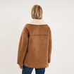 Manteau effet su&eacute;dine fourr&eacute; col ch&acirc;le marron femme