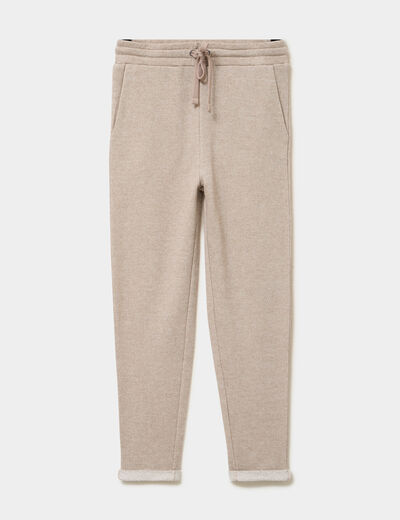 Pantalon jogging taille haute beige femme