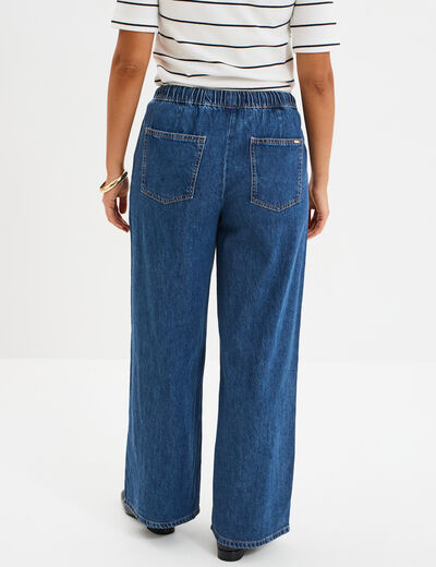 Jeans wide leg taille élastiquée Creeks denim stone femme