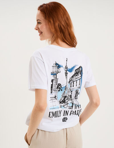 T-shirt col rond coton Emily in Paris blanc femme