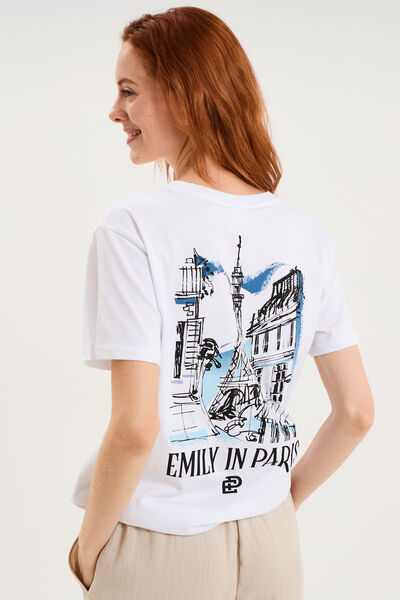 T-shirt col rond coton Emily in Paris blanc femme