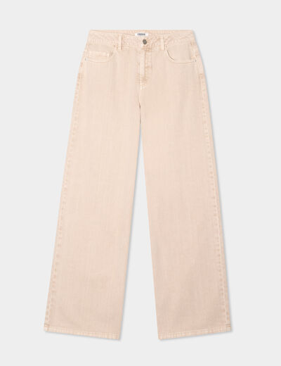 Jeans large taille haute coton sable femme