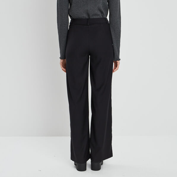 Pantalon large taille haute noir femme