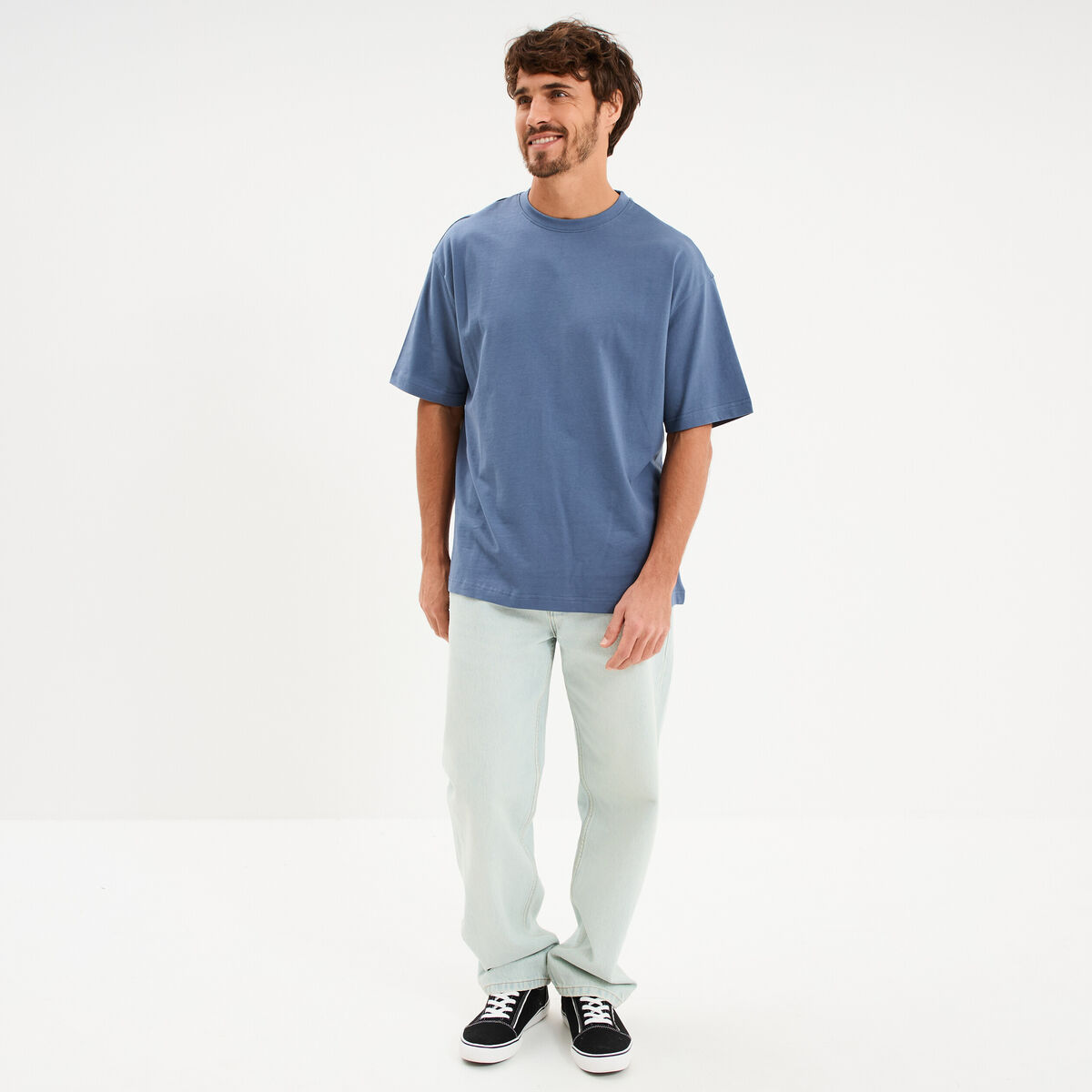 T-shirt col rond coupe relax coton &eacute;pais bleu gris homme