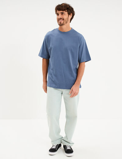 T-shirt col rond coupe relax coton &eacute;pais bleu gris homme
