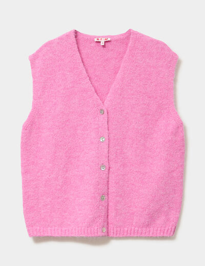 Gilet sans manches col V boutonn&eacute; rose femme
