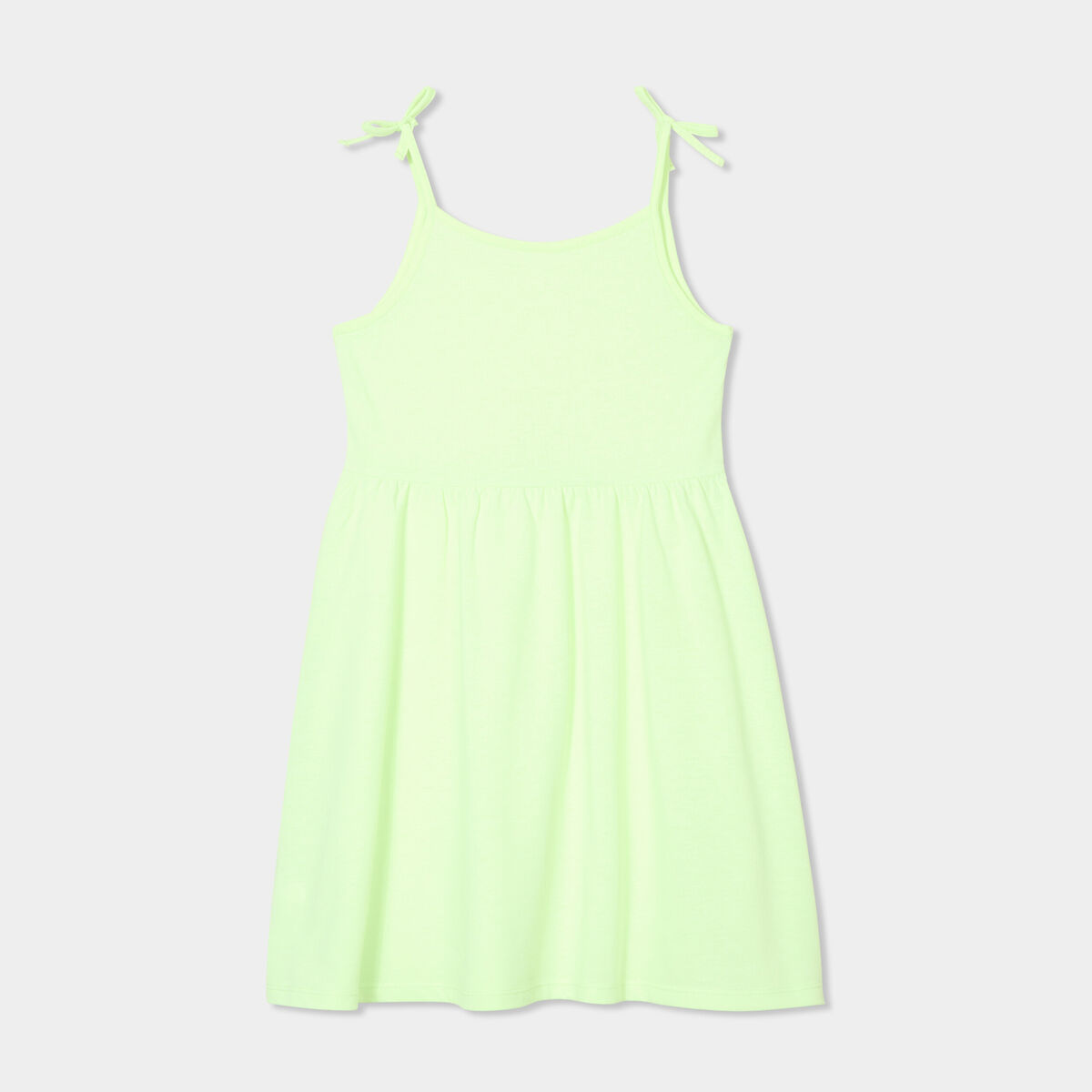 Robe courte bretelles nou&eacute;es &eacute;vas&eacute;e jaune fluo fille