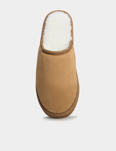 Chaussons mules doublure effet polaire camel homme