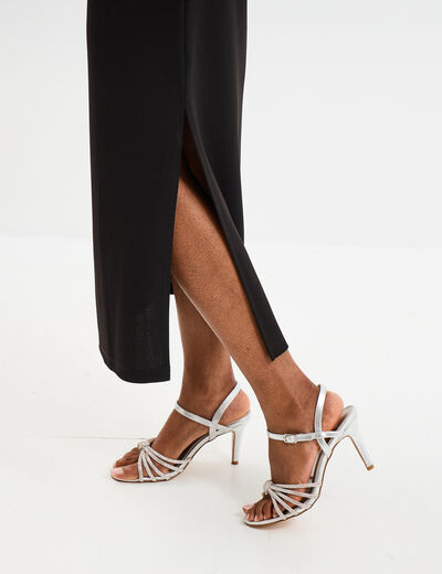 Robe longue fronc&eacute;e sans manches noir femme