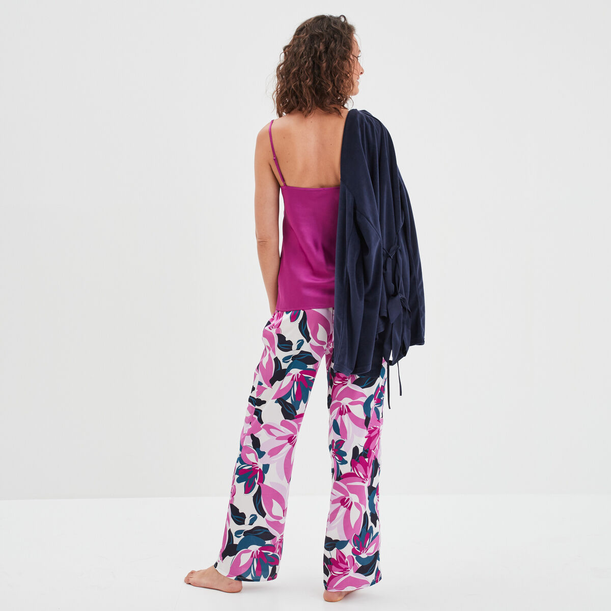 Ensemble pyjama satiné 3 pièces vert turquoise femme