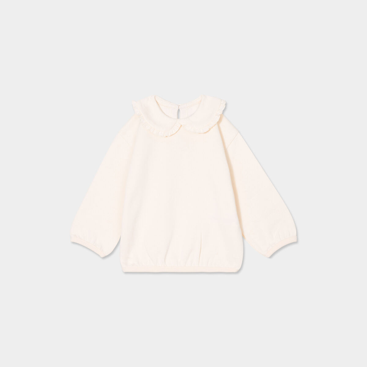Sweat col claudine &agrave; volants creme b&eacute;b&eacute; fille