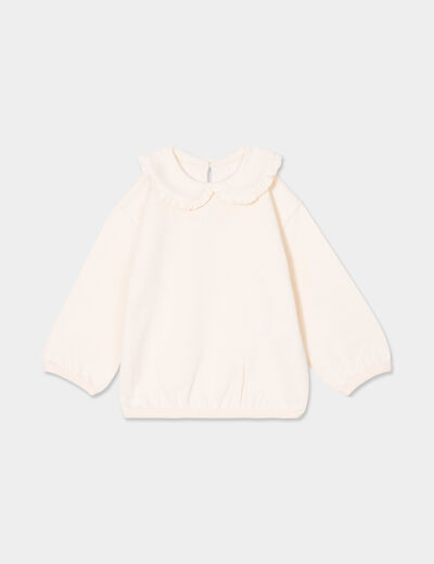 Sweat col claudine à volants creme bébé fille