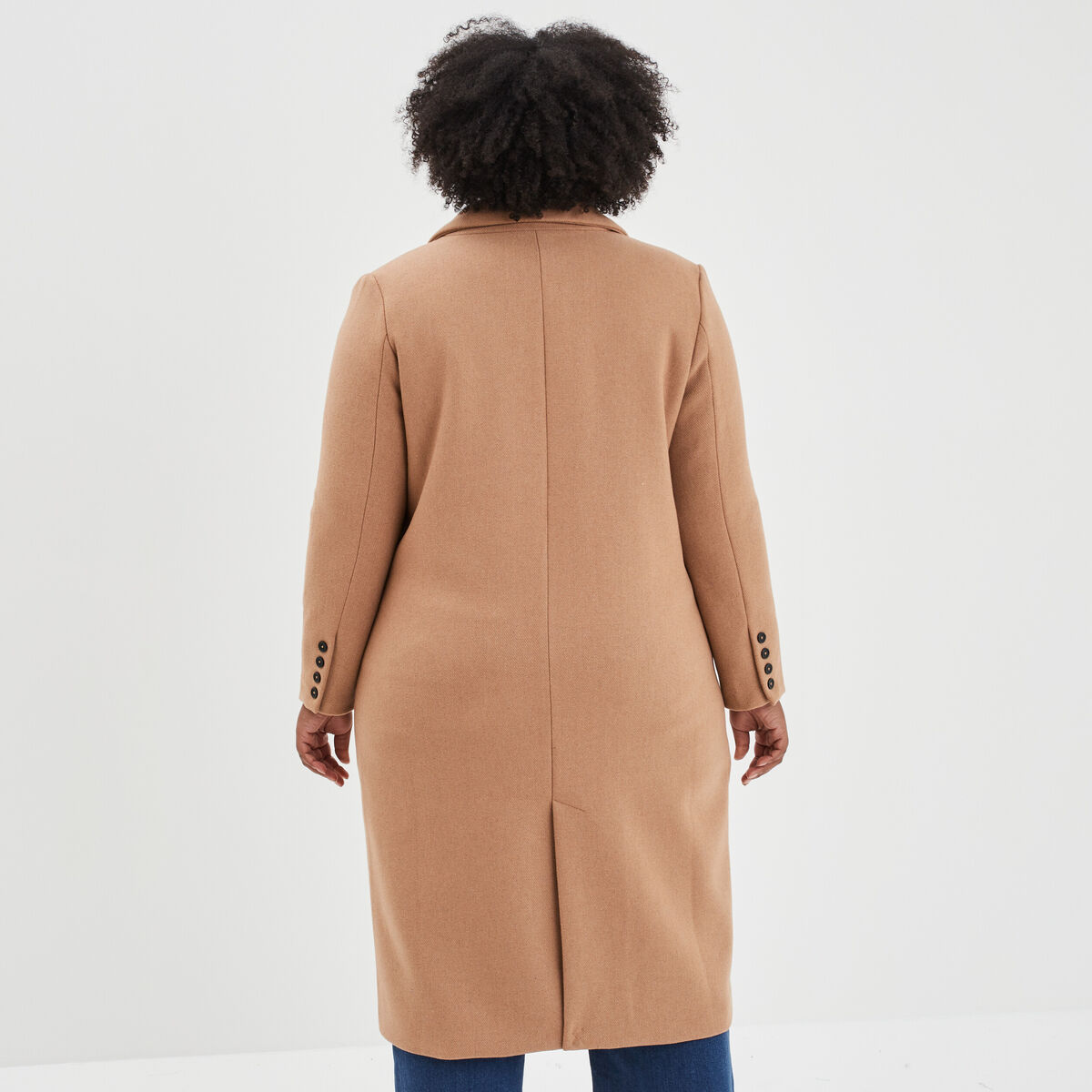 Manteau long double boutonnage taupe femme grande taille