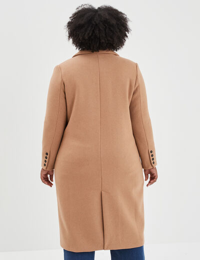 Manteau long double boutonnage taupe femme grande taille