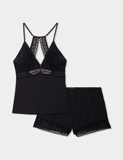 Ensemble pyjama short dentelle 2 pi&egrave;ces noir femme