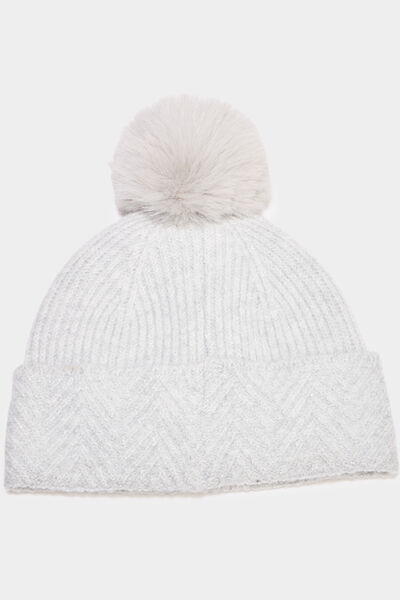 Bonnet &agrave; pompon gris femme