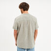 Chemise col mao lin m&eacute;lang&eacute; vert kaki homme