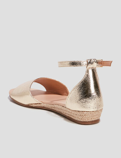 Sandales compens&eacute;es jaune or femme
