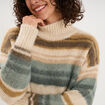 Pull col montant manches longues vert olive femme