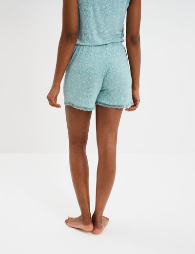 Bas de pyjama short détails dentelle vert menthe femme