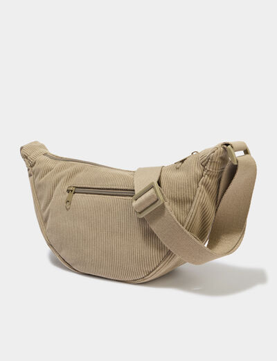 Sac banane effet velours c&ocirc;tel&eacute; vert kaki femme
