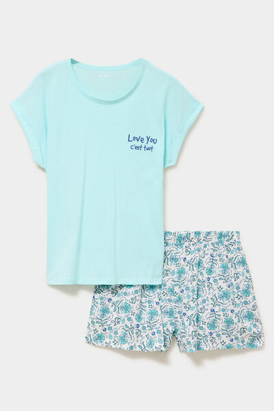 Ensemble pyjama short et t-shirt ecru femme