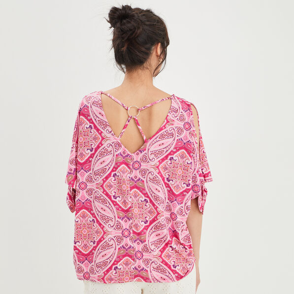 t shirt fluide dos croise ecru femme T-shirt fluide dos croisé ecru femme