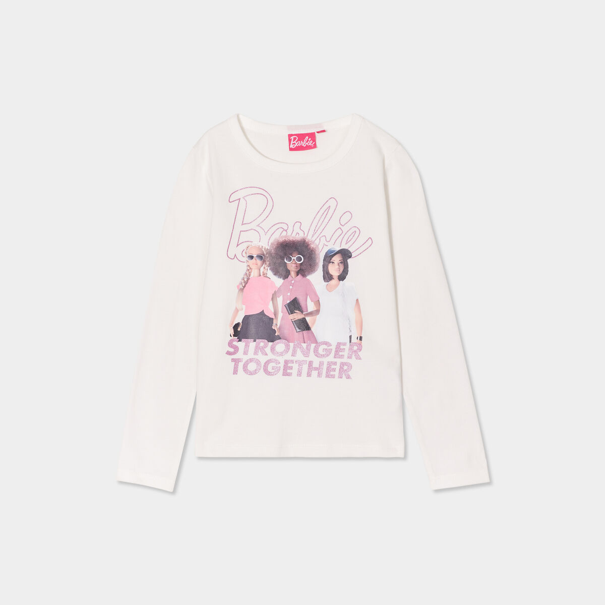 T-shirt manches longues coton Barbie ivoire fille