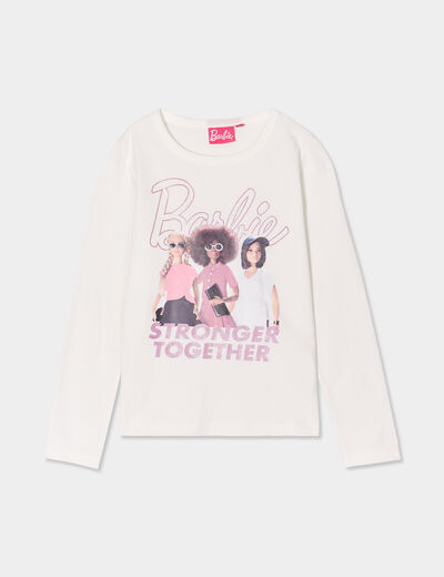 T-shirt manches longues coton Barbie ivoire fille