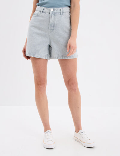 Short mom en jean 5 poches coton denim bleach femme