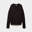 Pull col en V manches longues marron fonc&eacute; femme
