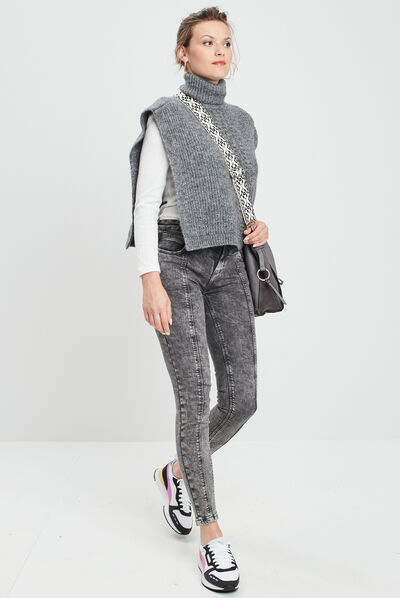 Poncho à col roulé gris femme
