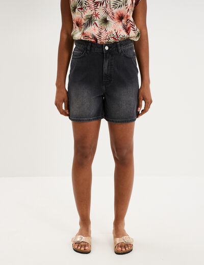 Short mom en jean 5 poches denim noir femme