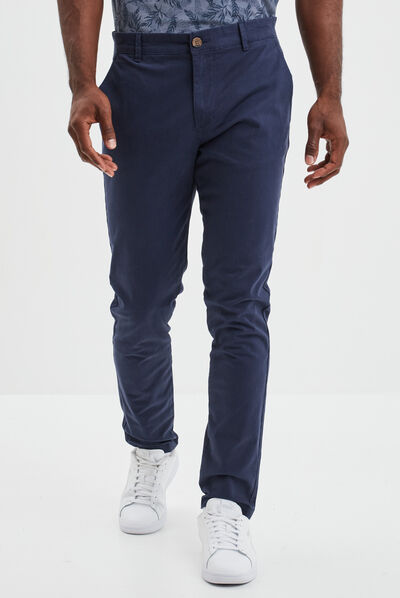 Pantalon chino slim coton bleu marine homme
