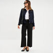 Veste bouclette boutonn&eacute;e bleu marine femme