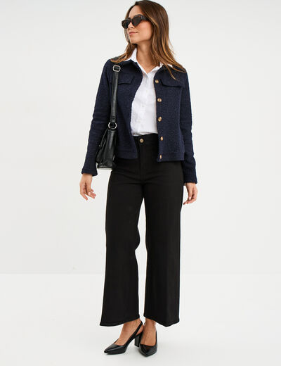 Veste bouclette boutonnée bleu marine femme
