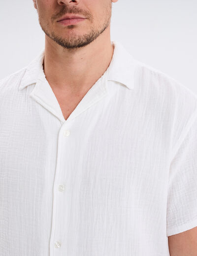 Chemise manches courtes gaze de coton blanc homme