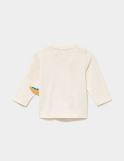 T-shirt &eacute;paule boutonn&eacute;e manches longues ecru b&eacute;b&eacute; gar&ccedil;on