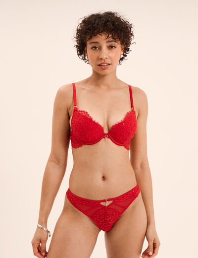 Soutien-gorge maxi push-up dentelle rouge femme