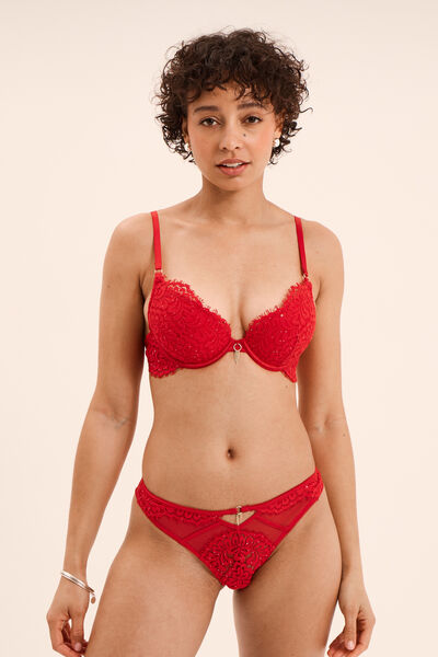 Soutien-gorge maxi push-up dentelle rouge femme